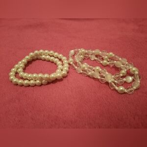 Classic White Pearl and Crystal Stretch Bracelets